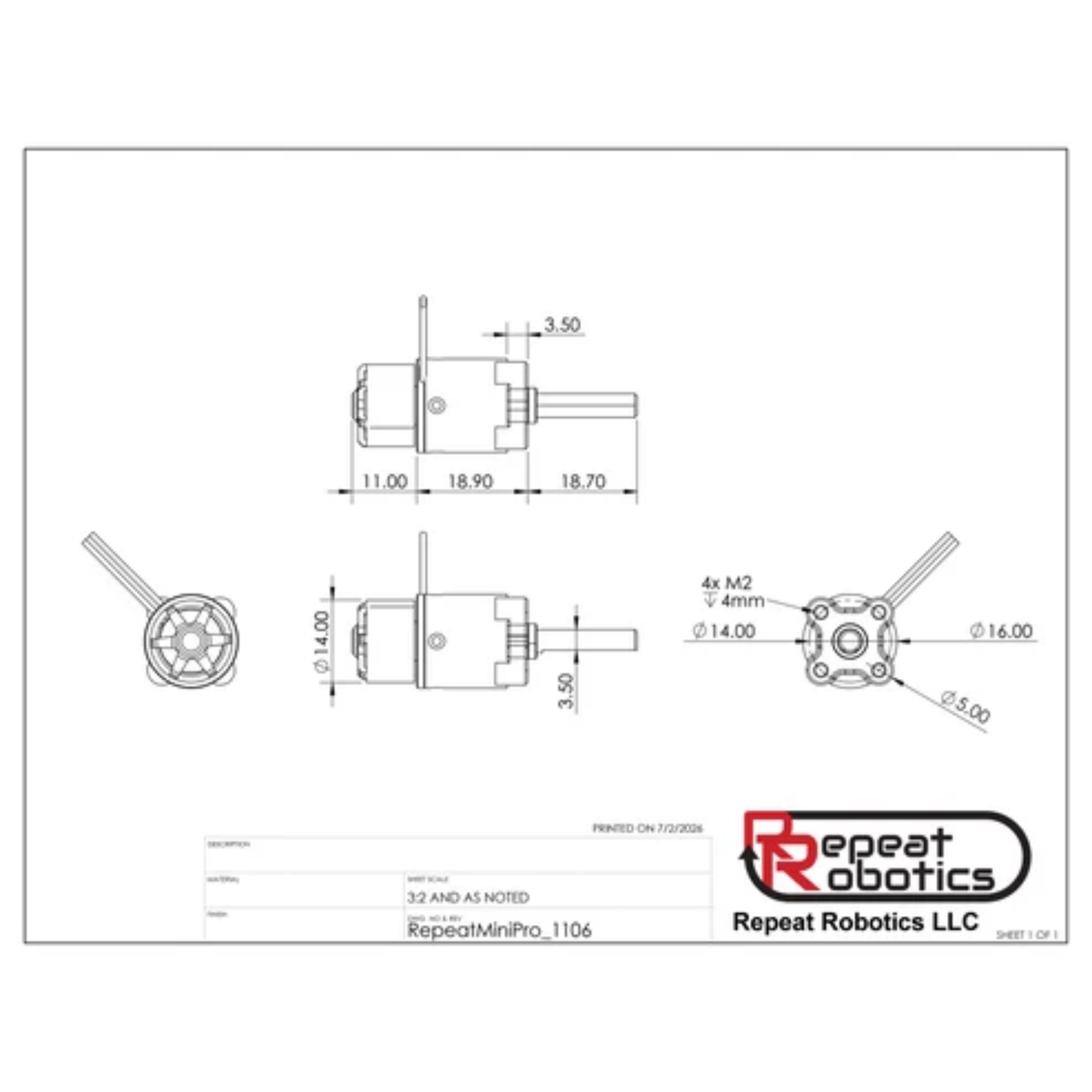 Mini Pro 1106 - Brushless Antweight Planetary Gearmotor