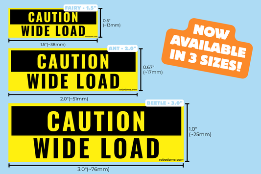 CAUTION WIDE LOAD – Mini Bumper Sticker (x3)