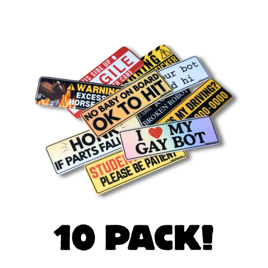 Pack of 10 Mini Bumper Stickers