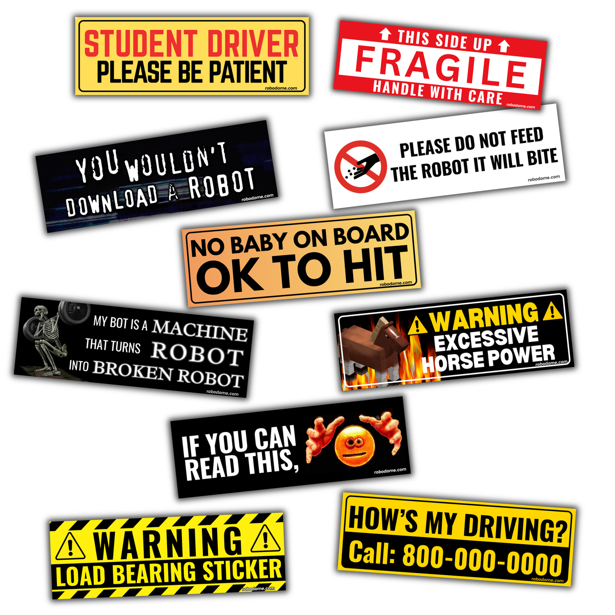 Pack of 10 Mini Bumper Stickers