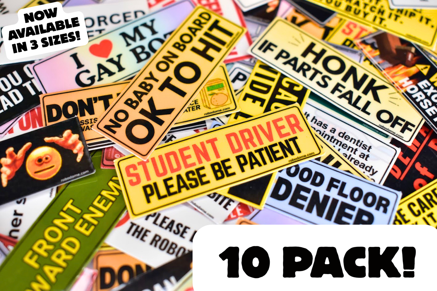 Pack of 10 Mini Bumper Stickers